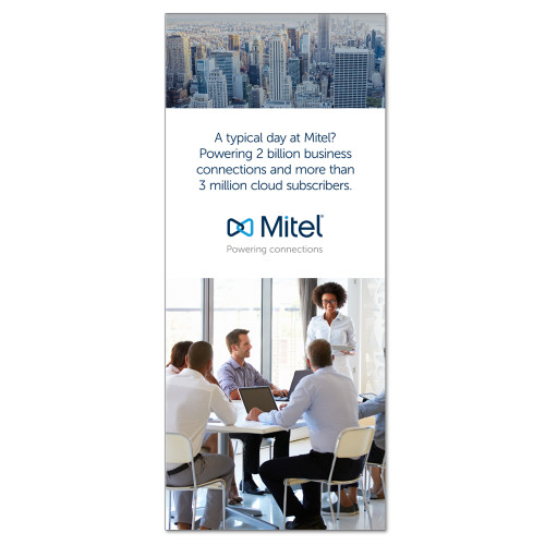  33.5 x 80 Vertical Banner including Silver Retractable Banner Stand - Mitel Cloud Powers Banner - English