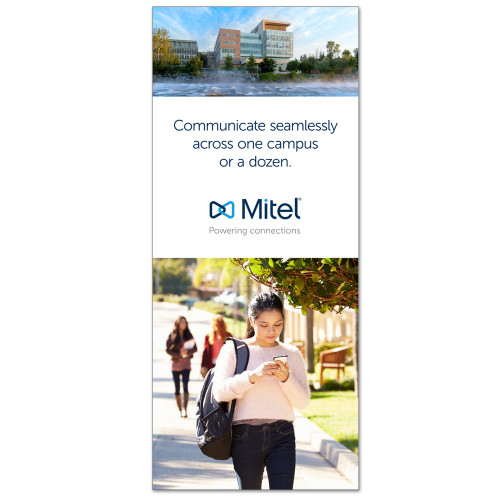  33.5 x 80 Vertical Banner including Silver Retractable Banner Stand - Mitel Mobile Enterprise Consumer Banner - English
