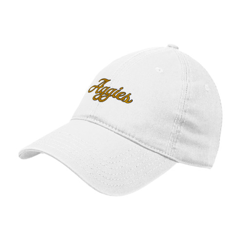  White Unstructured Adjustable Low Profile Hat - Aggies Script