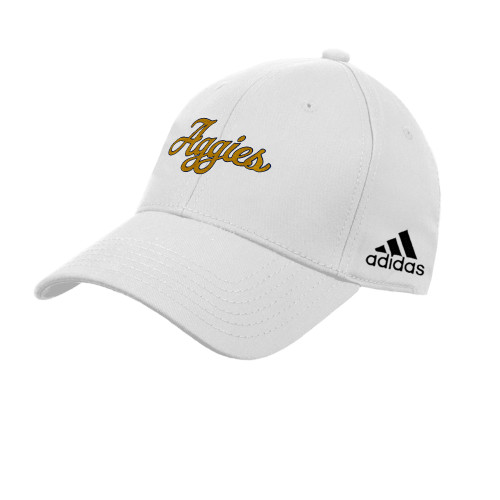  Adidas White Adjustable Washed Slouch Hat - Aggies Script